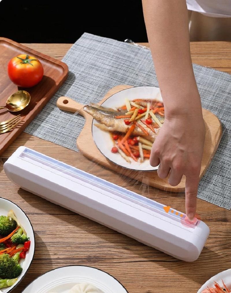 Cling Wrap Dispenser with Slide Cutter Aluminum Foil, Baking Parchment Paper Organizer Kitchen Tool Cling Wrap Dispenser with Slide Cutter Aluminum Foil, Baking Parchment Paper Organizer Kitchen Tool