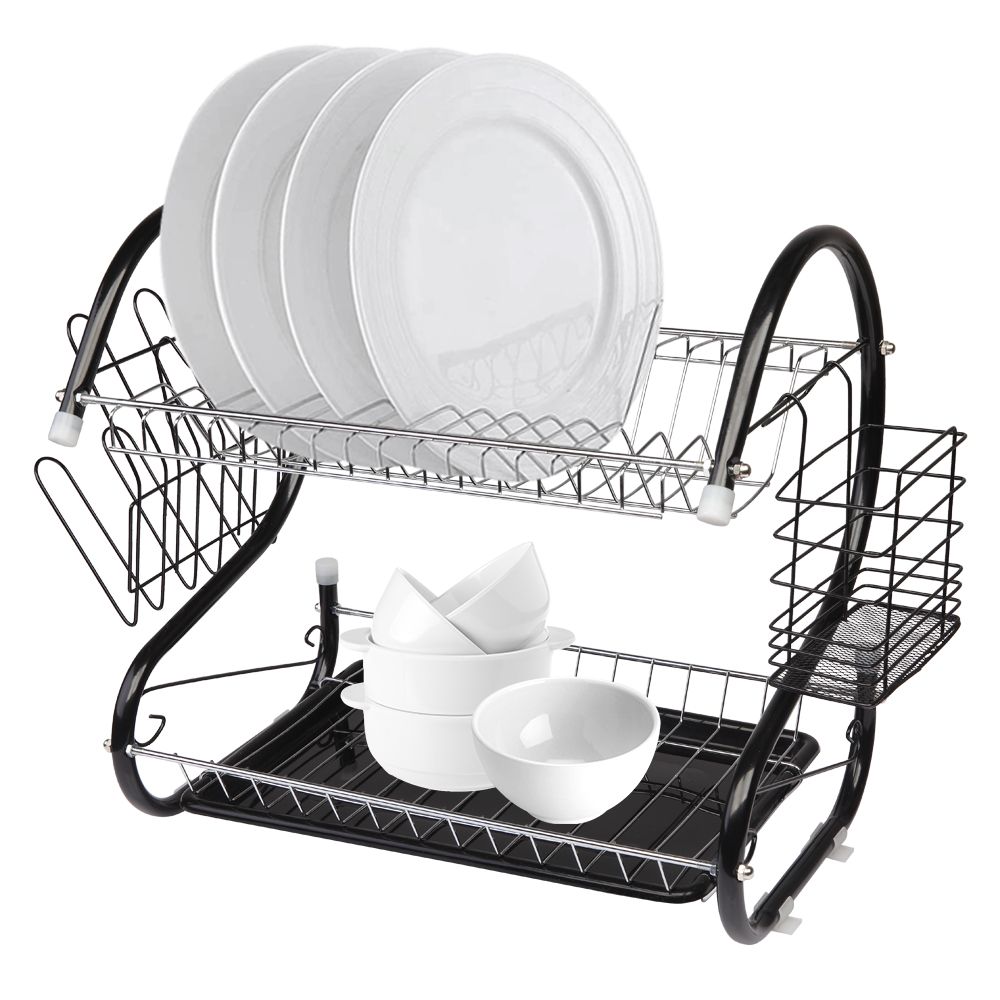 Multifunctional S-shaped Dual Layers Bowls & Dishes & Chopsticks & Spoons Collection Shelf Dish Drainer Black RT Multifunctional S-shaped Dual Layers Bowls & Dishes & Chopsticks & Spoons Collection Shelf Dish Drainer Black RT