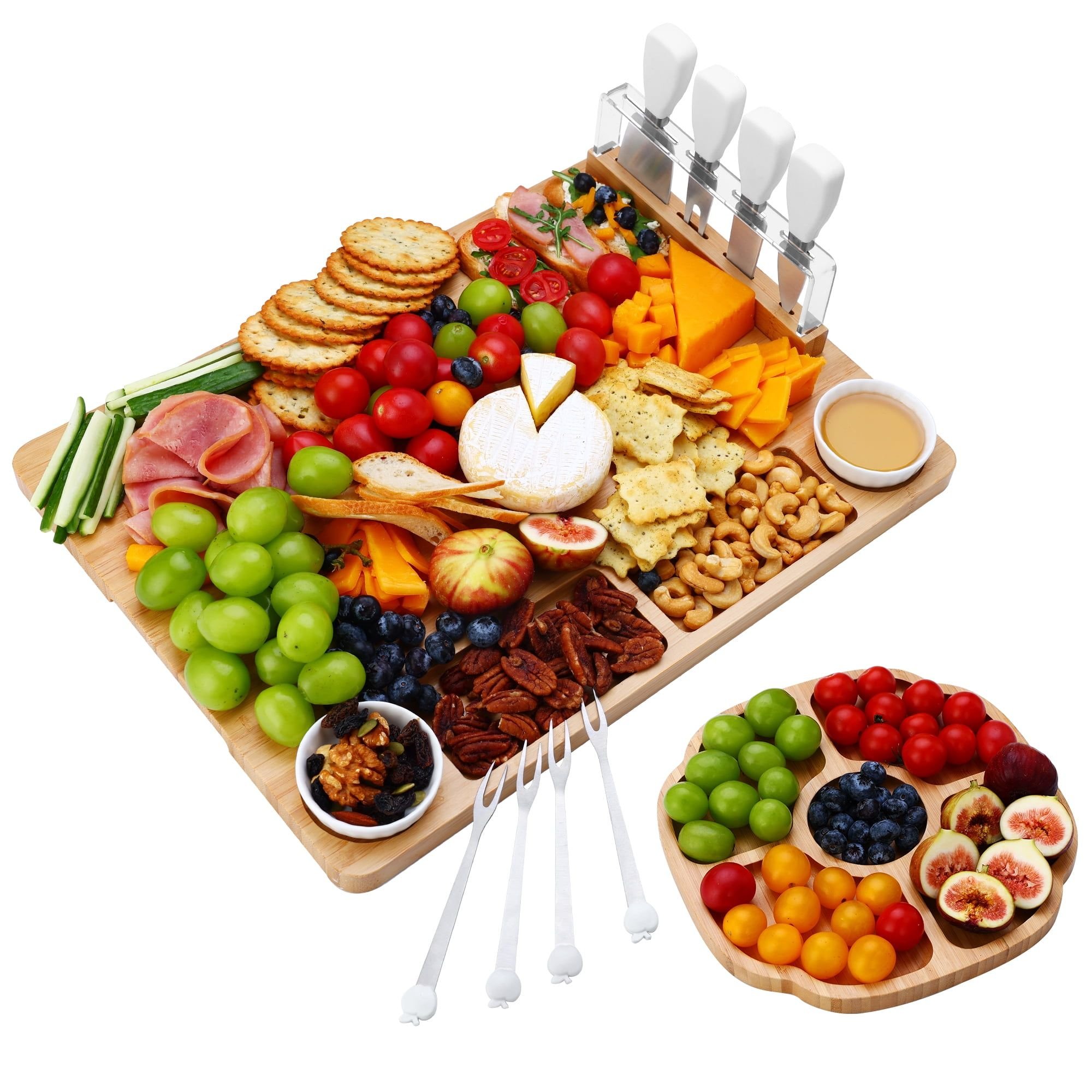 Hecef 17 in Bamboo Cheese Board and Knife Set, 13-Piece Large Charcuterie Serving Tray Platter, for House Warming, Party Hecef 17 in Bamboo Cheese Board and Knife Set, 13-Piece Large Charcuterie Serving Tray Platter, for House Warming, Party