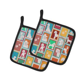 Lots of White Standard Poodle Pair of Pot Holders Kitchen Heat Resistant Pot Holders Sets Oven Hot Pads for Cooking Baking BBQ, 7 1/2 x 7 1/2