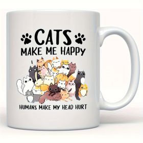 1pc Cute Cat & Letter Print Ceramic Mug – 11oz Coffee Cup with "Cats Make Me Happy" Design, Perfect Gift for Friends,