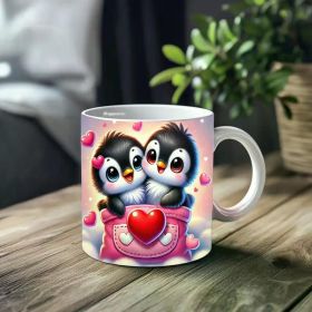 11oz White Ceramic Coffee Mug with Adorable Penguin Print Design - Perfect Gift for Valentine's Day, Anniversaries, Easter,