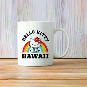Hello Kitty Hawaii Rainbow Ceramic Coffee Mug – Insulated, Reusable, Hand-Wash Only, Perfect for Home Use, Sanrio