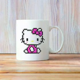 Hello Kitty Pixel Art Ceramic Coffee Mug – Officially Licensed Sanrio Teacup with Pink Bow Design, Insulated & Reusable,