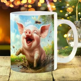 1pc Whimsy Farm Ceramic Mug, 11oz Large Capacity, Pig Laughing in Water Design, Durable and Washable, Ideal for