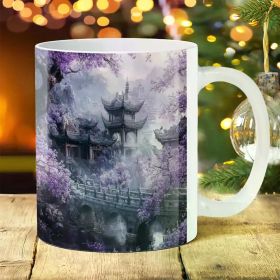 1pc Inspirational Asian Landscape Ceramic Mug, 11oz, Durable Coffee Cup, for Outdoor Camping, Picnics, and