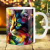 1pc Whisker Wonders 11oz Colorful Cat Design Ceramic Mug, Large Handle Coffee Cup for Home, Outdoor Camping,