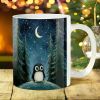 1pc 11oz Ceramic Coffee Mug, Gothic Penguin Design with Moonlit Forest, Large Handle, Ideal for Outdoor Camping,
