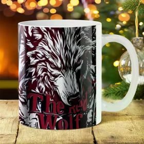 1pc 11oz Ceramic Wolf Mug with Festive Red Wolf Design - Ideal for Outdoor Camping, Picnics, Travel | Perfect Birthday
