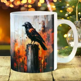 1pc Artistic Raven Design 11oz Ceramic Coffee Mug, Large Handle, Durable for Home, Outdoor Camping, Picnic, and