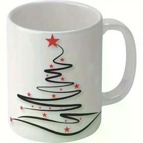11oz White Ceramic Christmas Tree Coffee Mug with Double-Sided Festive Design – Perfect Holiday Gift for Family and