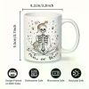 1pc Vintage Ceramic Coffee Mug 11oz - Whimsical Skeleton Cat and Floral Design with "It'S Meow or Never" Quote