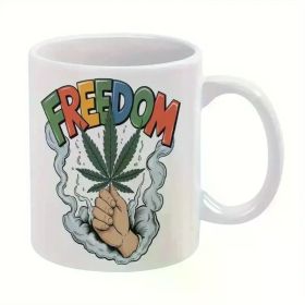 1pc "FREEDOM" Ceramic Coffee Mug with Leaf Design - Hand Wash Only, Perfect for Kitchen & Dining Use, Ideal Gift