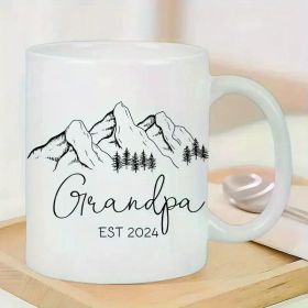 Ceramic Coffee Mug for Grandparents | White with Mountain Design and 'Grandpa EST. 2024' Inscription | Insulated