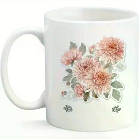 11oz Ceramic Coffee Mug with Chrysanthemum Floral Design - White Reusable Hand Wash Only Cup, Unique Gift