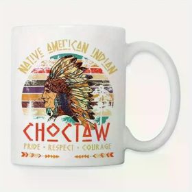 Choctaw Native American Pride 11oz Ceramic Coffee Mug - Tribal Design with "PRIDE" & "RESPECT" Quotes, Perfect for