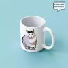 Fanart Studio 'Huh?' Cat Meme Ceramic Mug - White Porcelain Coffee Cup with Confused Cat Illustration Ideal for