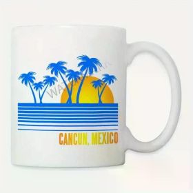 11oz Cancun Mexico Coffee Mug – Unique Tropical Palm Tree & Sun Design, Ceramic, Hand Wash Only, Perfect Vacation