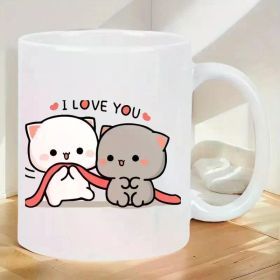 1pc Coffee MugCute Cat Couple "I Love You" 11oz Ceramic Coffee Mug - Reusable Insulated Travel Mug Suitable for