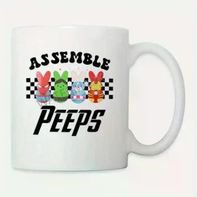 11oz Easter Bunny Coffee Mug - Ceramic Cup with Vibrant Checkered Design & Playful "ASsemble PEeps" Superhero