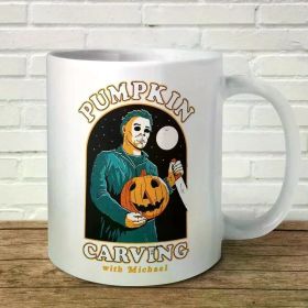 1pc | Pumpkin Carving With Michael Mug Gift Halloween Tick Or Treat Scary Haunted Fun
