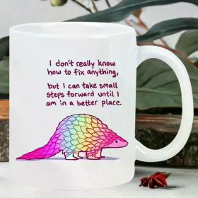 1pc Ceramic Coffee Mug with Motivational Quote & Hedgehog Design – Microwave Safe, Hand Wash Only –