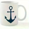 11oz White Ceramic Coffee Mug with Anchor Design – Reusable, Dishwasher Safe, Insulated Multipurpose Cup for