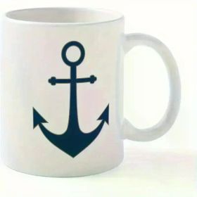 11oz White Ceramic Coffee Mug with Anchor Design – Reusable, Dishwasher Safe, Insulated Multipurpose Cup for