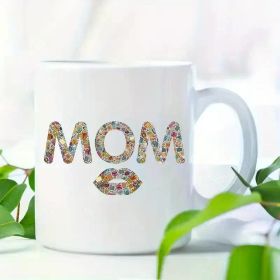 1pc Ceramic Novelty Mug 11oz - Mom-Themed with Colorful Mosaic Lips Design, Hand Wash Only, Reusable Gift for