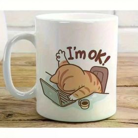 Ceramic Coffee Mug 11oz | 'I'm Fine I'm Ok!' Cat Design | Multi-Use for Hot and Cold Drinks | BPA-Free Insulated |