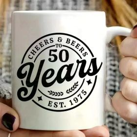 11oz Ceramic Coffee Mug - Cheers to 50 Years Est. 1975 Funny Religious Gift for Brothers & Sisters, Hand Wash Only,