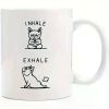 Funny French Bulldog Yoga Ceramic Mug - 11oz Microwave and Oven Safe "Inhale Exhale" Design Perfect for Coffee and