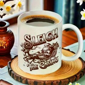 Festive Santa Reindeer 11oz Ceramic Coffee Mug - Machine Washable Reusable Holiday Gift Cup with "Sleigh to the