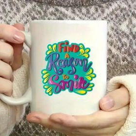 1pc Find A Reason to Smile 11oz Ceramic Coffee Mug Colorful Hand-Lettered Quote White with Festive Holiday