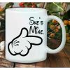 She'S Mine" Ceramic Coffee Mug - Insulated Reusable Hand-Wash Only - White with Black Font and Cartoonish Design -