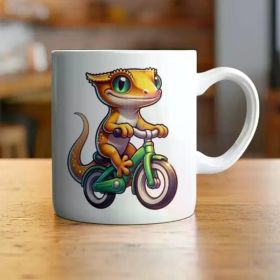 1pc Funny Crested Gecko Biking Mug Best Gift for Reptile Loving Dads Funny Fathers Day or Birthday Gift Hilarious