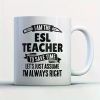 1pc ESL Teacher Coffee Mug - I Am The ESL Teacher - Funny 11 oz White Ceramic Tea Cu