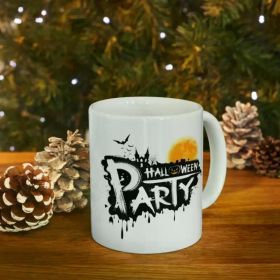 1pc "Halloween Party" Ceramic Mug - Reusable & Insulated, Festive Design with Pumpkin & Bats, Ideal for Fall Beverages,