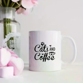 1pc Cats And Coffee Ceramic Mug - Cute White Cat Lover's Cup, 11oz Perfect Gift for Cat Enthusiasts, Fun and Stylish