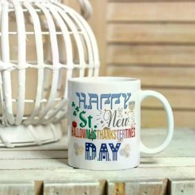 1pc 11oz Funny Holiday Coffee Mug, Happy Holidays Gift Cup, Happy Hanukkah Christmas Halloween Easter New