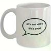 Ceramic Coffee & Tea Mug | "Sit 'n and Knit'n Life Is Good" Quote | Reusable White Mug with Black Speech Bubble