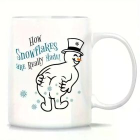 1pc Petalsun Ceramic Snowflake Humor Mug - 11oz White Coffee & Tea Cup with Festive "How Snowflakes Are Really