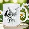 11oz White Ceramic Coffee Mug with Black and White Angel Design – Reusable, Insulated, Travel-Friendly – Perfect Gift for