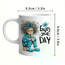 Ceramic Coffee Mug with Inspirational Quote "Enjoy Your Day" - Insulated Reusable Multipurpose Beverage Cup -