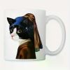 11oz Ceramic Coffee Mug - Cat with a Pearl Earring Design, Reusable & Hand Wash Only, Perfect for Hot or Cold