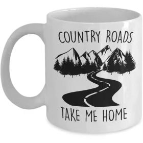 ODDITEES New Arrival Adventure Road Trip Mug | Country Roads Take Me Home Stylish Coffee Cup 11oz White