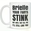 11-Ounce Funny White Ceramic Coffee Mug with Bold Black Text – "Breathie Your Farts Stink" Humorous Design, Perfect