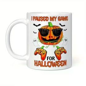 1pc Halloween Pumpkin Mug, Halloween gift for game lovers, "I PAUSED MY GAME FOR HALLOWEEN" best