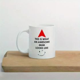 1pc "Awesome Mum" Ceramic Mug - Insulated, Hand-Wash Only, Multi-Purpose Novelty Coffee Cup with Red Arrow &