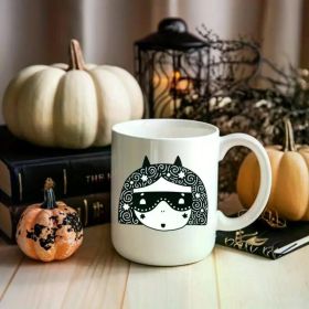 1pc Little Witch Face white ceramic coffee mug 11oz. Art mugs | Seasonal coffee mugs | Badass Mugs | Halloween